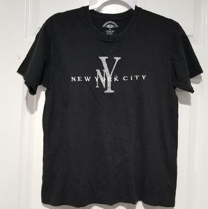 Phantom Of Broadway Black Short Sleeve Tee with White New York City Embroidered